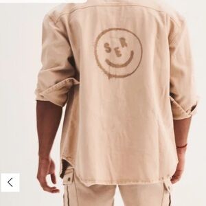 SEROYA Alex Shirt Jacket - Beige Canvas / Smiley Back Print Sizes Medium & Large